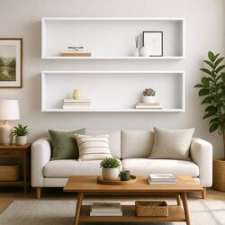 Set of 2 White Wall Cube Shelves for Display