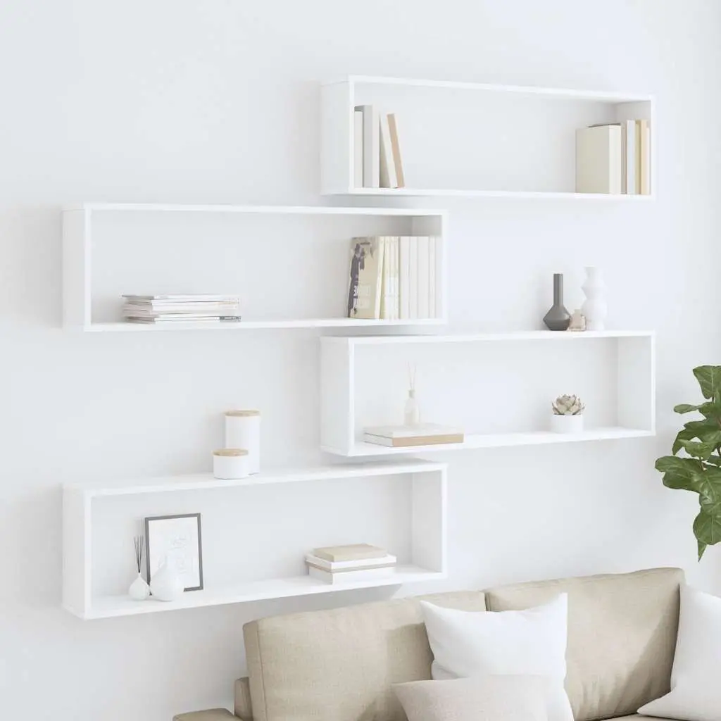 White Engineered Wall Cube Shelves Set of 4
