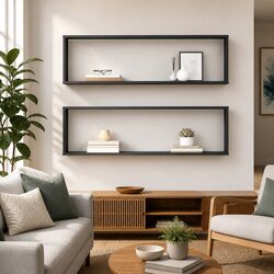 Floating Cube Shelves Set in Grey for Home Display