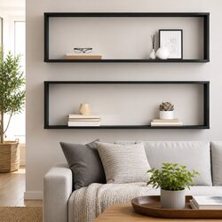 Floating Wall Cube Shelves Grey Set of 2 100x15x30 cm