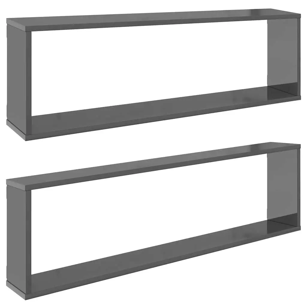 Wall Cube Shelves Grey 100x15x30 cm Engineered Wood 2 Piece Display Storage Floating Shelving Unit