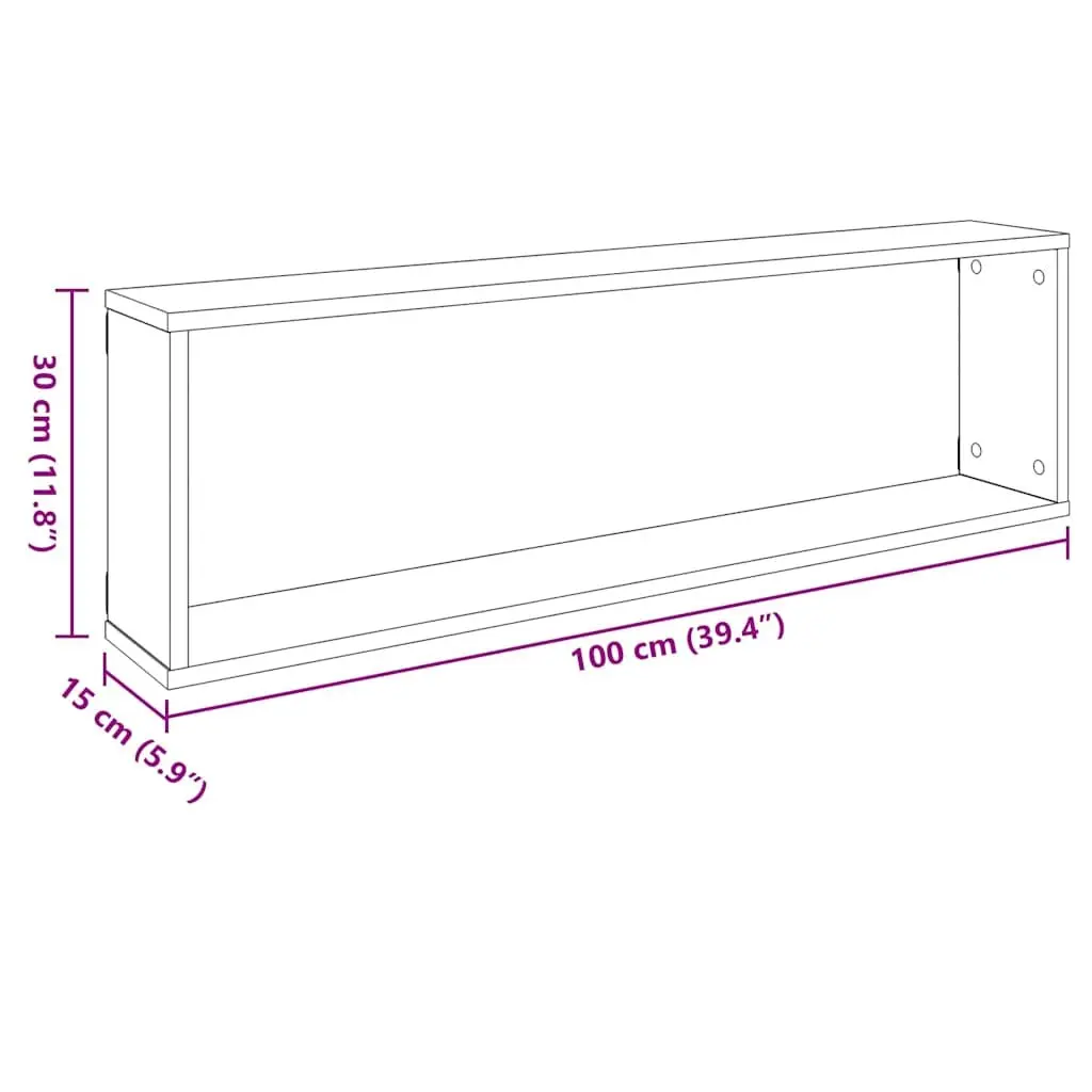 Wall Cube Shelves Grey 100x15x30 cm Engineered Wood 2 Piece Display Storage Floating Shelving Unit