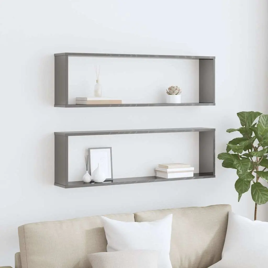 Wall Cube Shelves Grey 100x15x30 cm Engineered Wood 2 Piece Display Storage Floating Shelving Unit