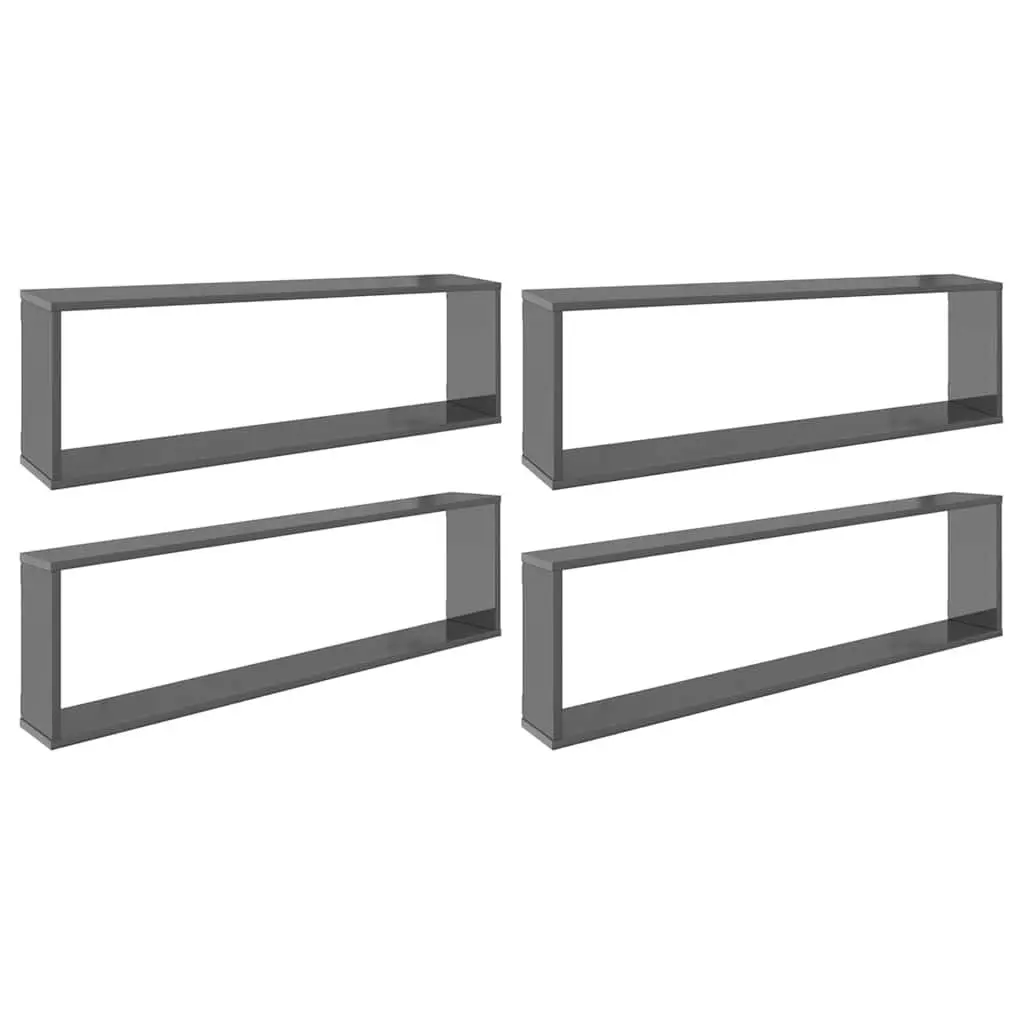 Wall Cube Shelves High Gloss Grey 100 x 15 x 30 cm Engineered Wood 4 Piece