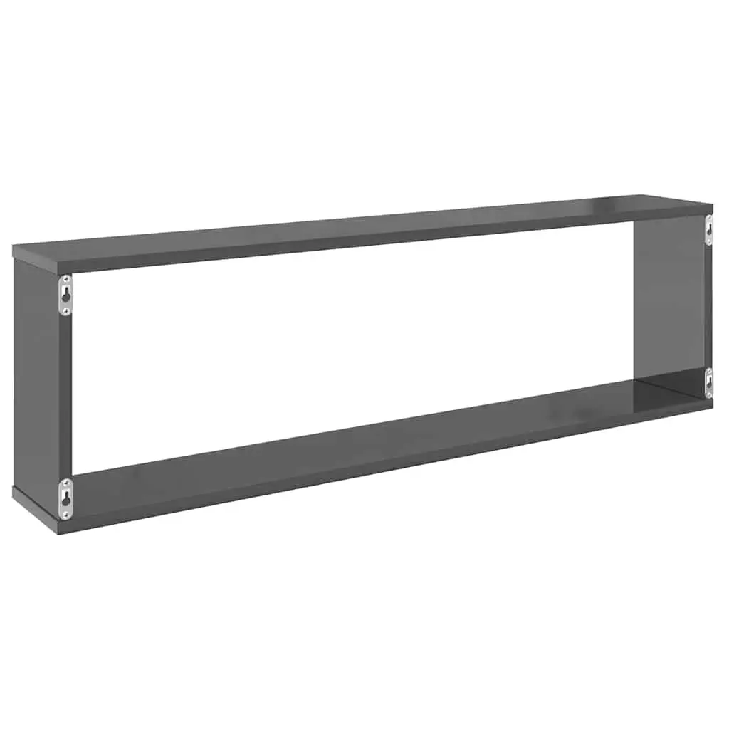 Wall Cube Shelves High Gloss Grey 100 x 15 x 30 cm Engineered Wood 4 Piece