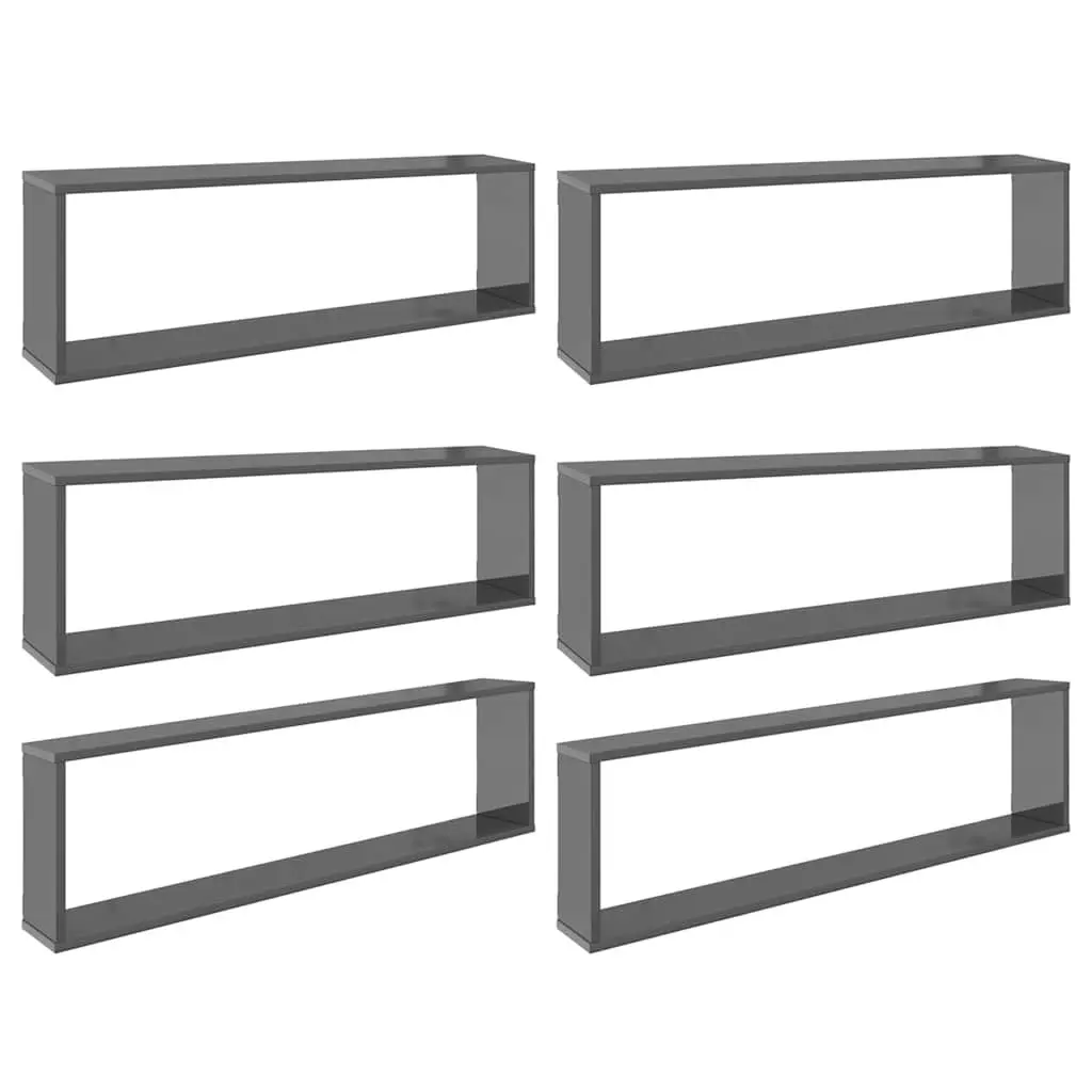 Wall Cube Shelves Grey 6 Piece Floating Display Storage Shelving Set Engineered Wood