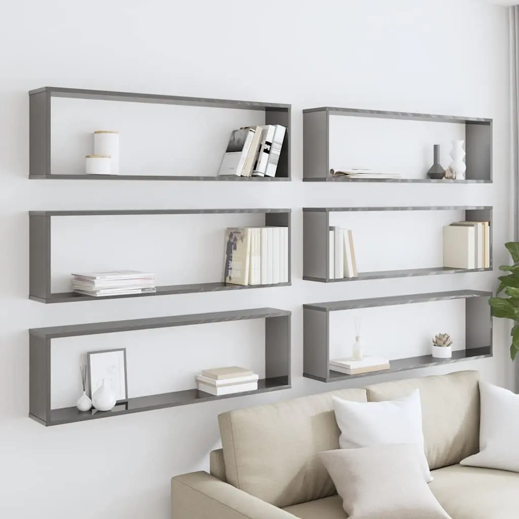 Wall Cube Shelves Grey 6 Piece Floating Display Storage Shelving Set Engineered Wood