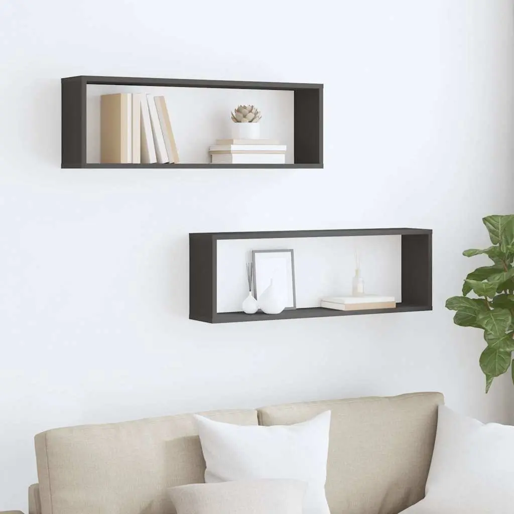 Wall Cube Shelves Grey 80x15x26.5 cm Display Storage Floating Shelving 2 Piece