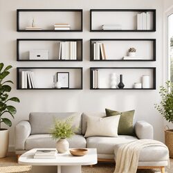 Grey Wall Cube Shelves 6 Piece Set for Home Decor