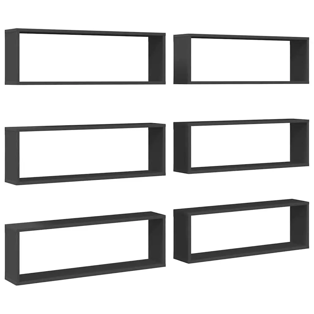 Wall Cube Shelves Grey 6 Piece Set Floating Storage Display Home Decor