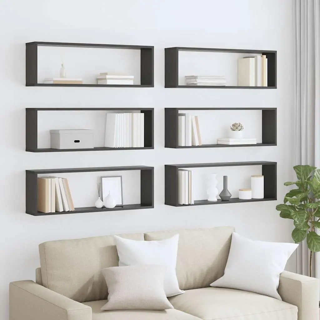 Wall Cube Shelves Grey 6 Piece Set Floating Storage Display Home Decor