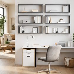 Grey Engineered Wood Wall Cube Shelves Set of 6