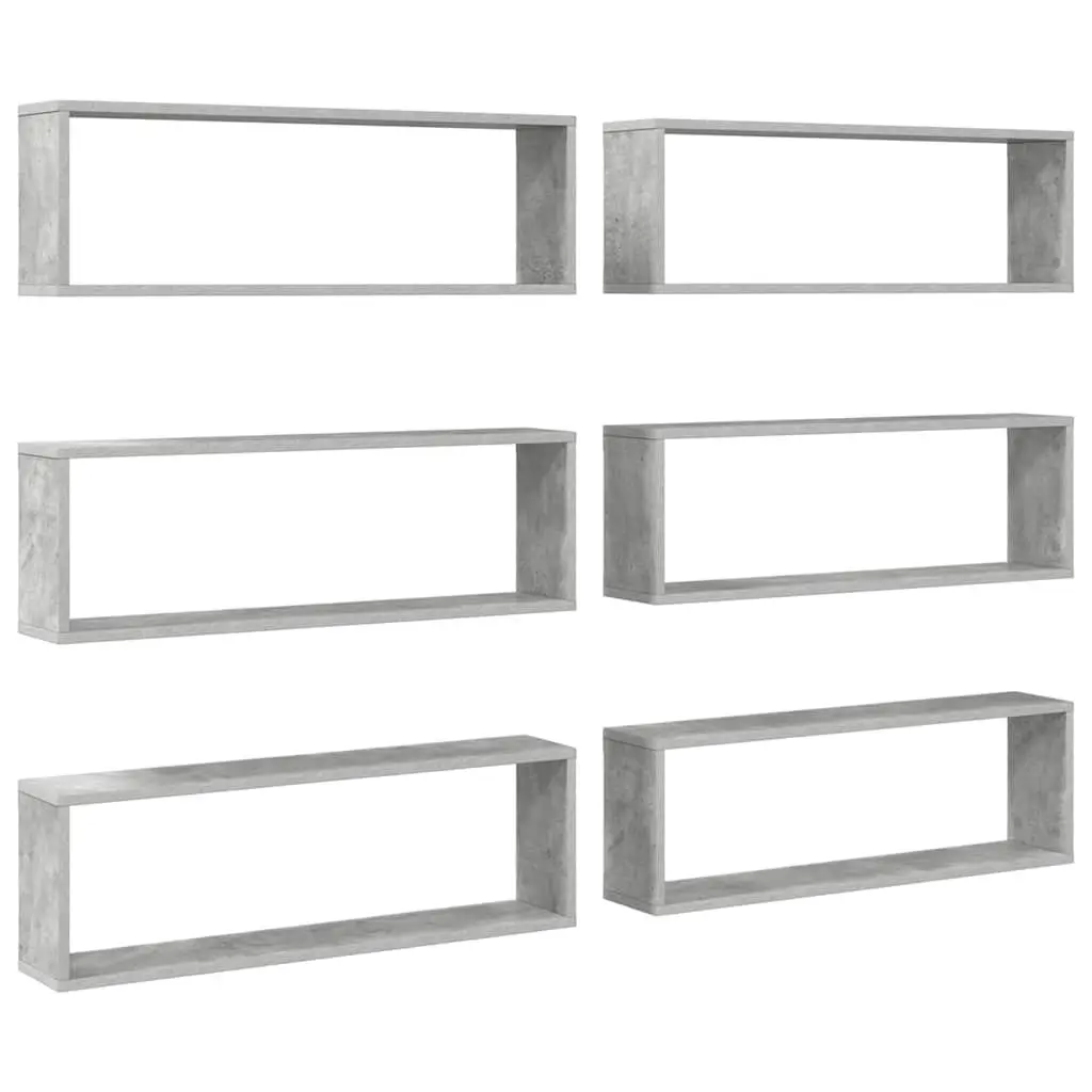 Wall Cube Shelves Set Grey Engineered Wood Display Storage Shelving Unit 6 Piece