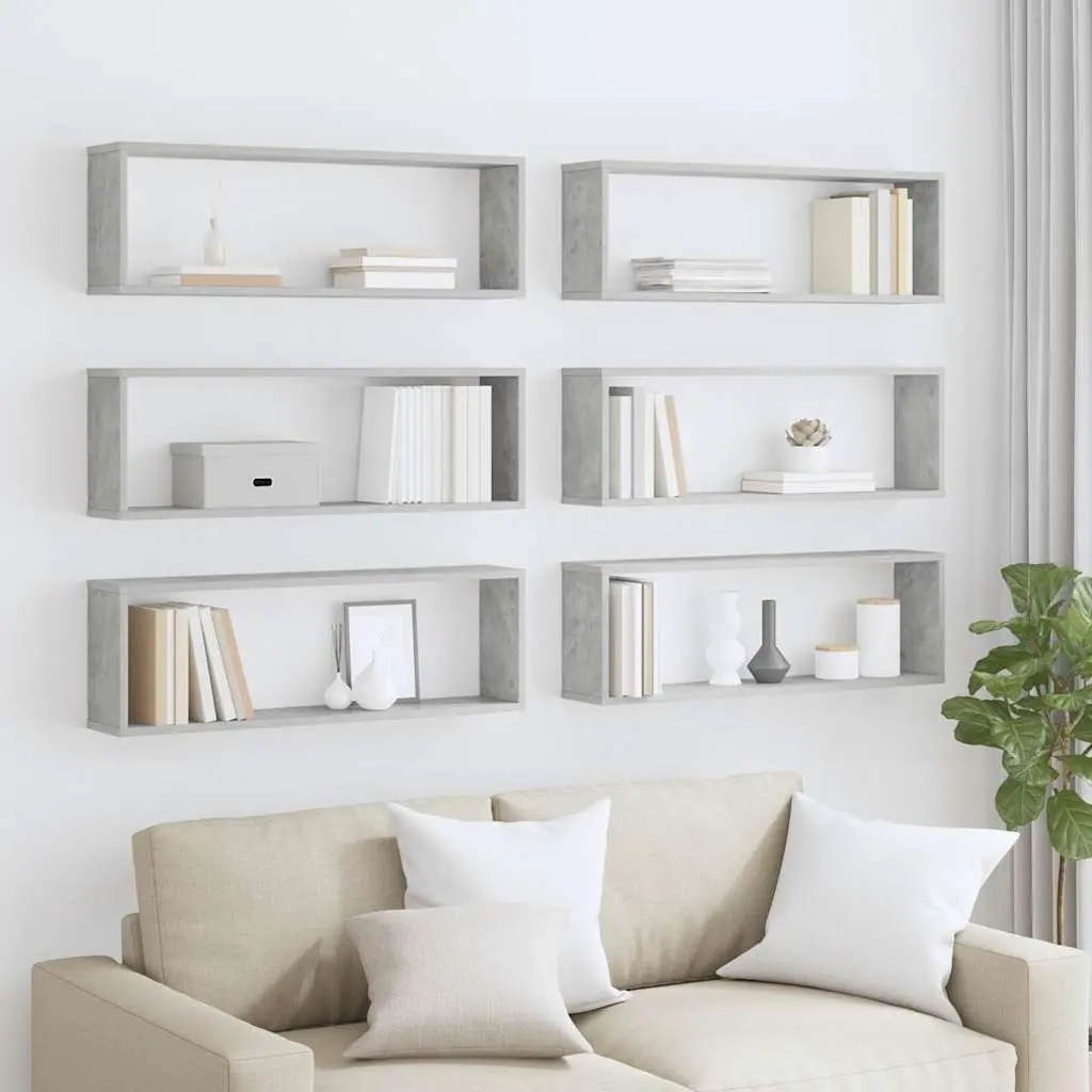 Wall Cube Shelves Set Grey Engineered Wood Display Storage Shelving Unit 6 Piece