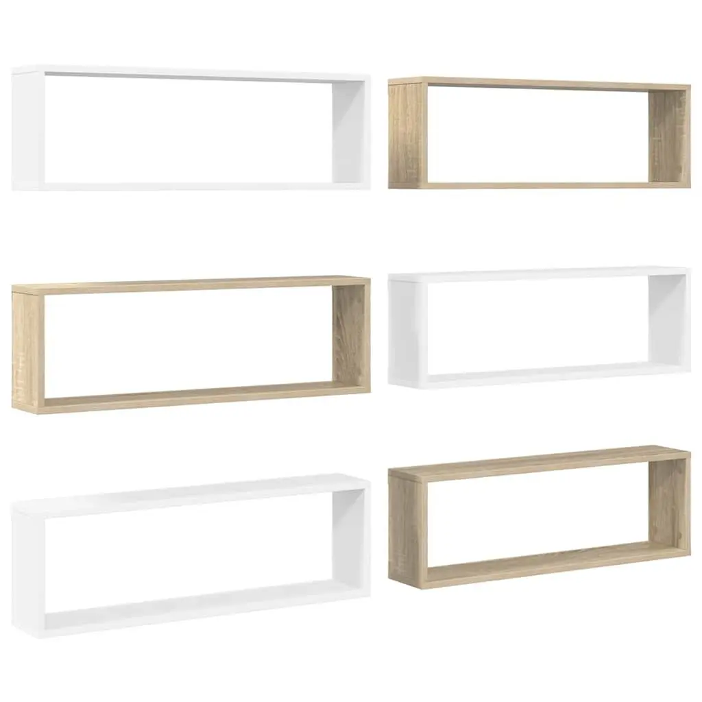 6-Piece Wall Cube Shelves Set in White Sonoma Oak
