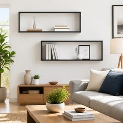 Set of 2 Grey Wall Cube Shelves for Home Decor