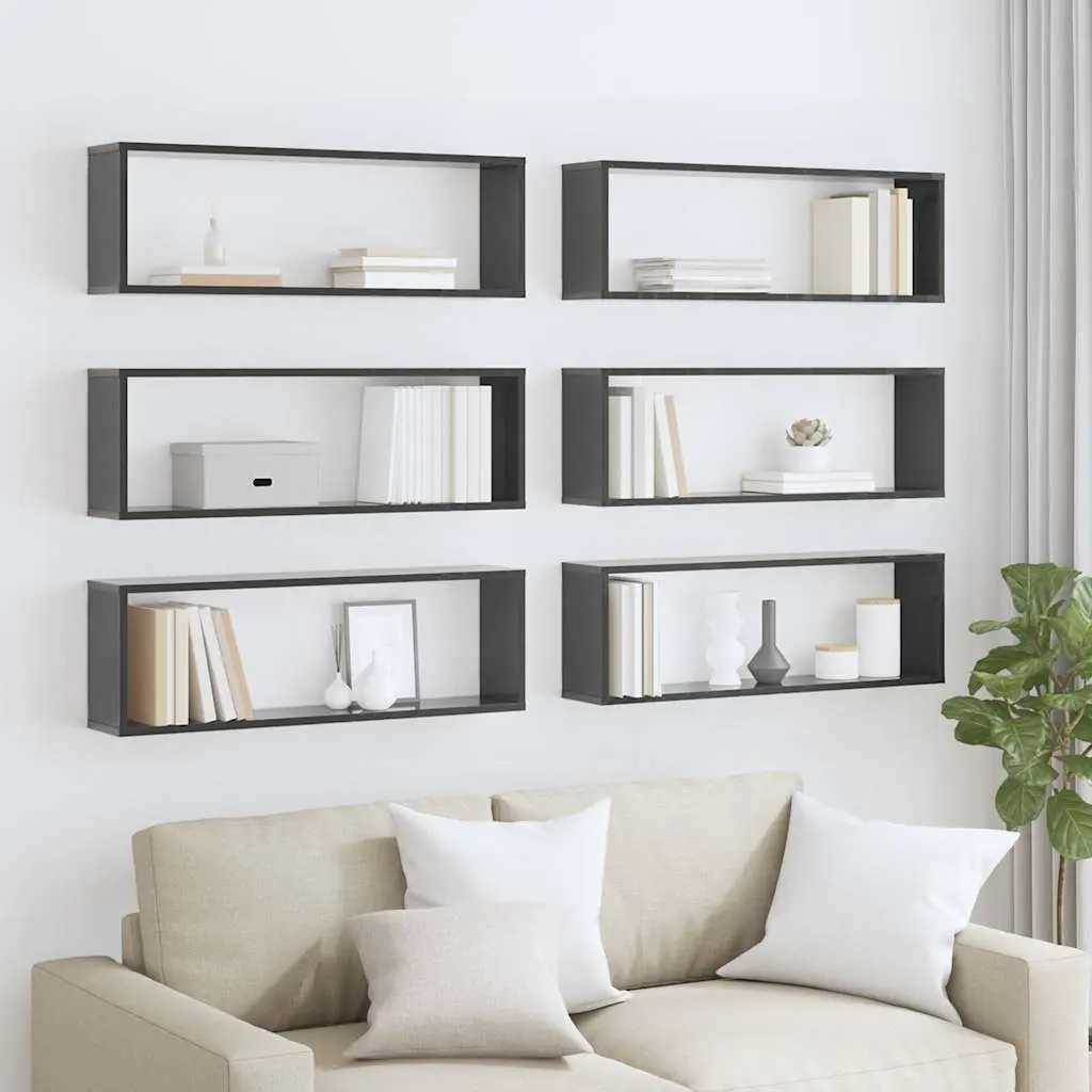 Wall Cube Shelves Grey 6 Piece Floating Shelving Unit Engineered Wood