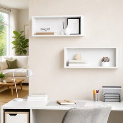 Floating Cube Shelves - Set of 2 White Wall Units