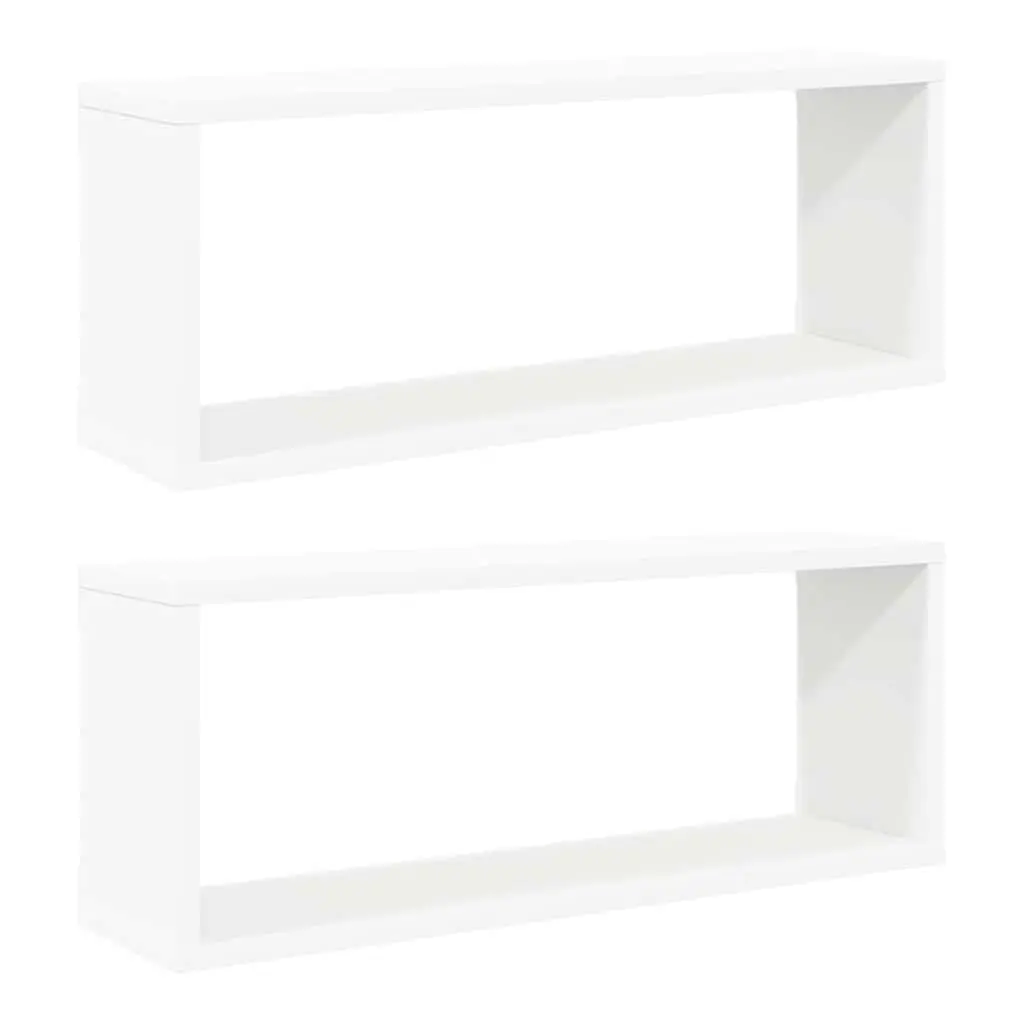 Wall Cube Shelves White Floating Storage Display Shelving Unit 2 Piece Engineered Wood