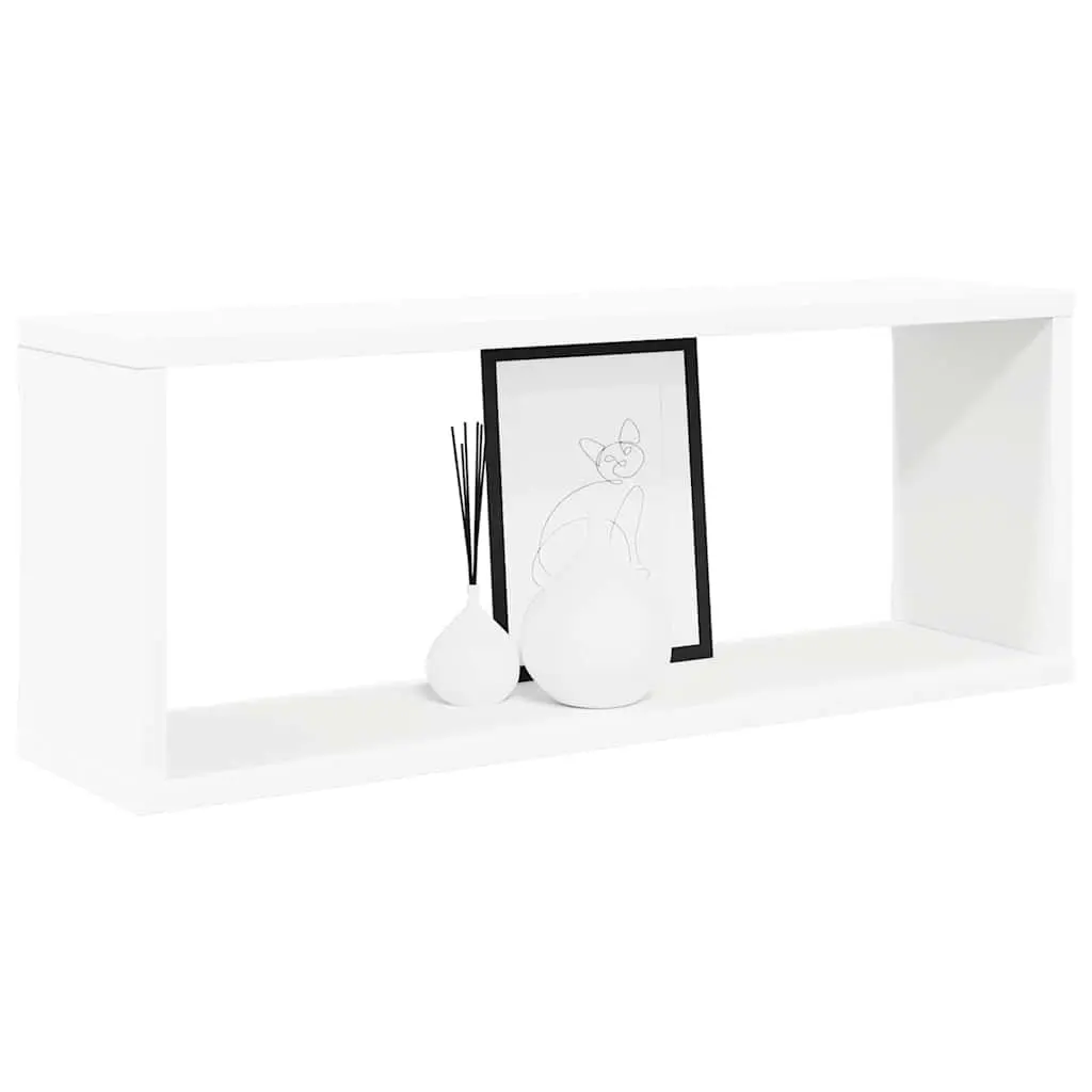 Wall Cube Shelves White Floating Storage Display Shelving Unit 2 Piece Engineered Wood