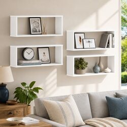 Set of 4 White Wall Cube Shelves for Storage