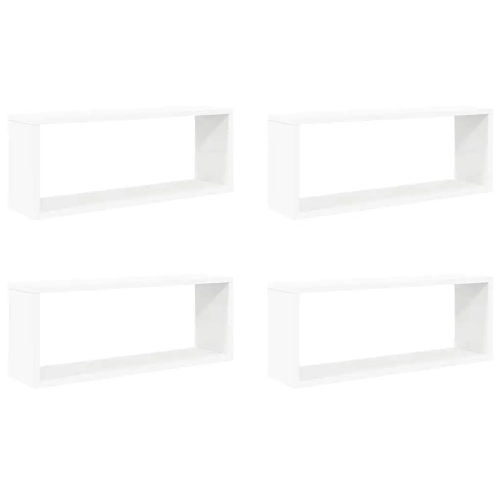 Set of 4 White Wall Cube Shelves for Storage