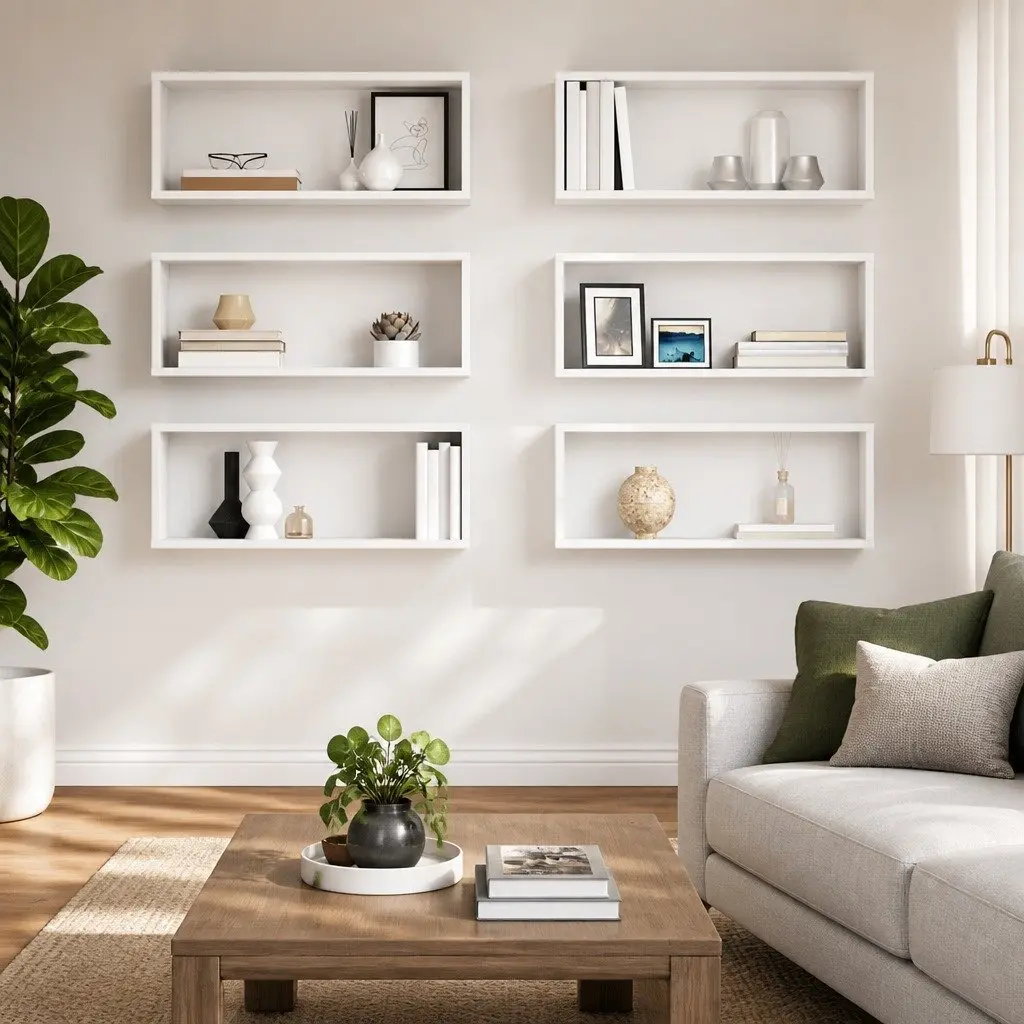 Wall Cube Shelves White 6 Piece Set Engineered Wood Storage Display Floating Shelving Unit