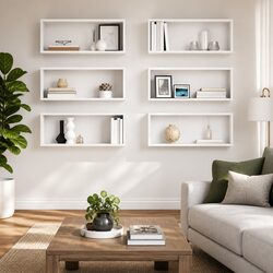 White Floating Wall Cube Shelves Set of 6 for Storage