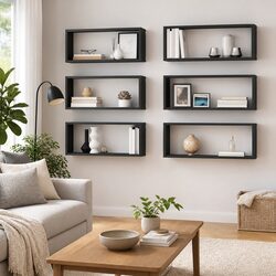 Grey Floating Cube Shelves 6-Piece Storage Set