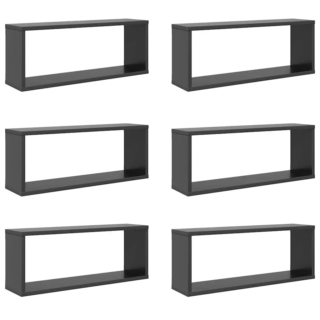 Wall Cube Shelves Grey Floating Storage Display Organizer 6 Piece Engineered Wood