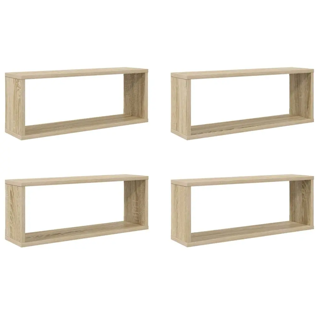 Wall Cube Shelves Brown Floating Storage Display Organiser Set of 4 Engineered Wood 60W x 15D x 23H cm
