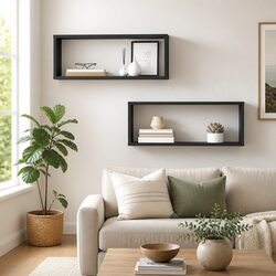Grey Floating Cube Shelves for Stylish Storage Set of 2