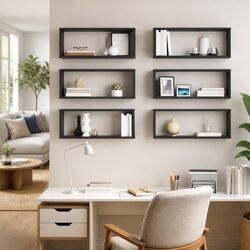 Grey Floating Wall Cube Shelves Set of 6