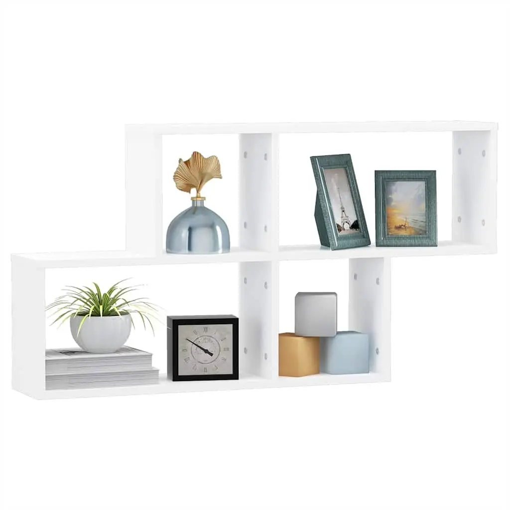 White Wall Shelf Cube Storage Display Unit Modern Home Decor 100 x 18 x 53 cm Engineered Wood