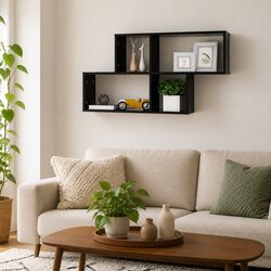 Black Floating Wall Shelf for Display and Storage