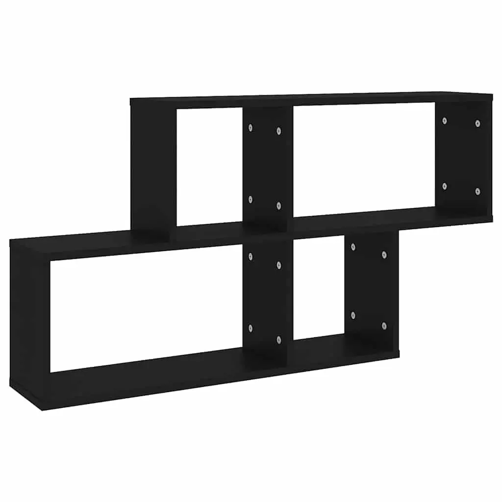 Wall Shelf Black Floating Display Storage Cube Organizer Engineered Wood 100x18x53cm