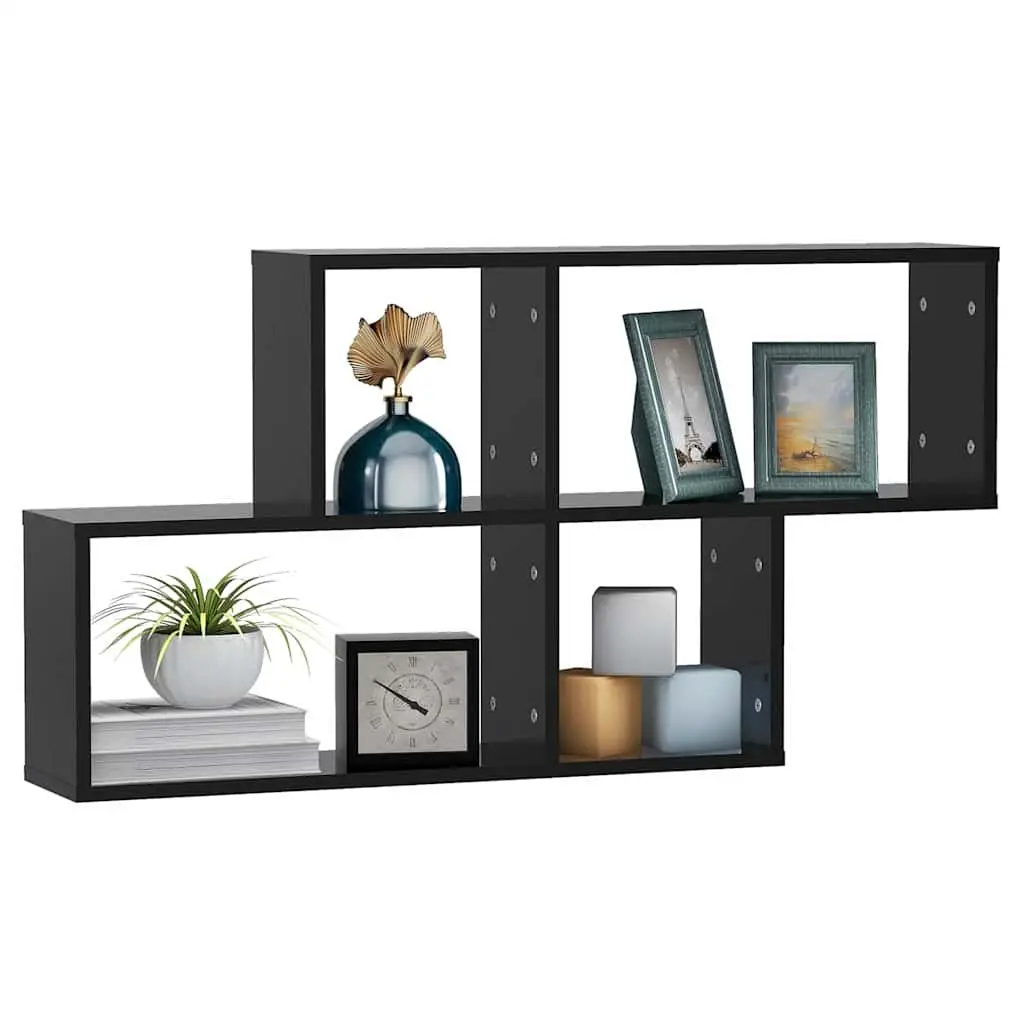 Wall Shelf Black Floating Display Storage Cube Organizer Engineered Wood 100x18x53cm