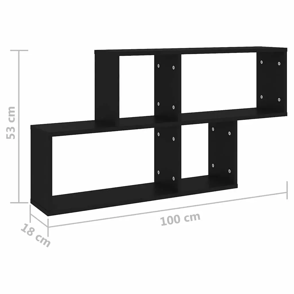 Wall Shelf Black Floating Display Storage Cube Organizer Engineered Wood 100x18x53cm