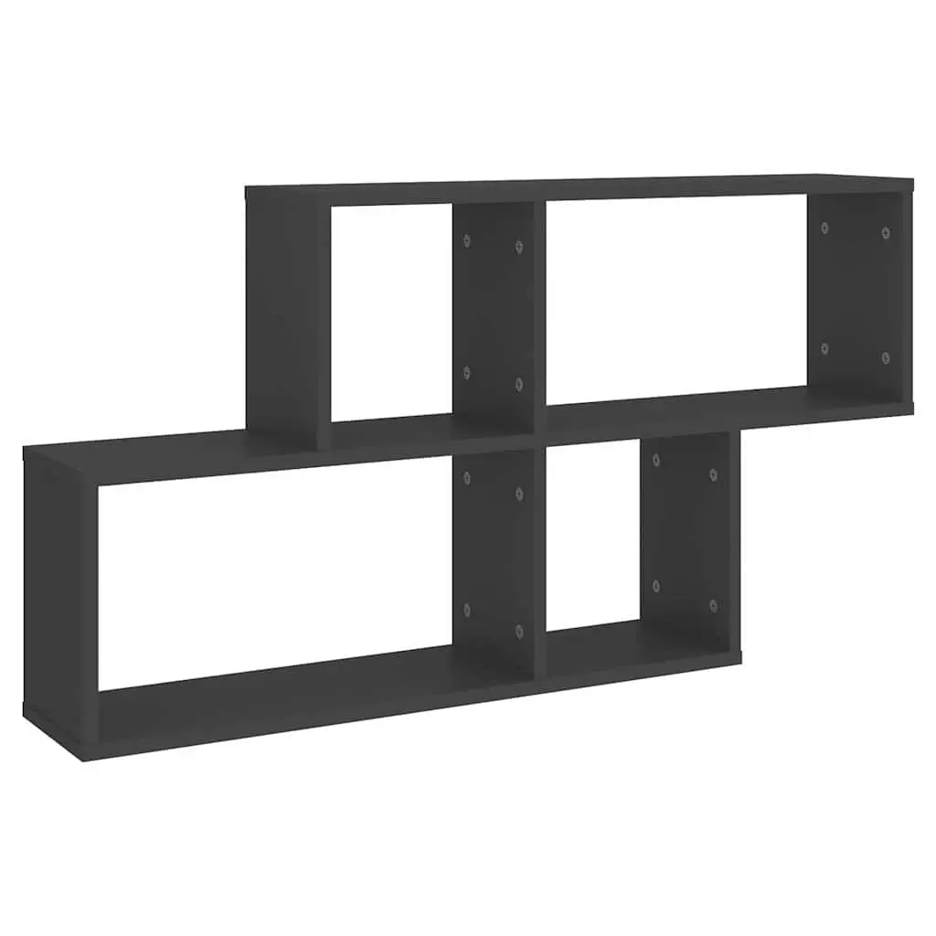 Wall Shelf Grey Floating Display Cube Storage Shelving Unit Engineered Wood 100 x 18 x 53 cm