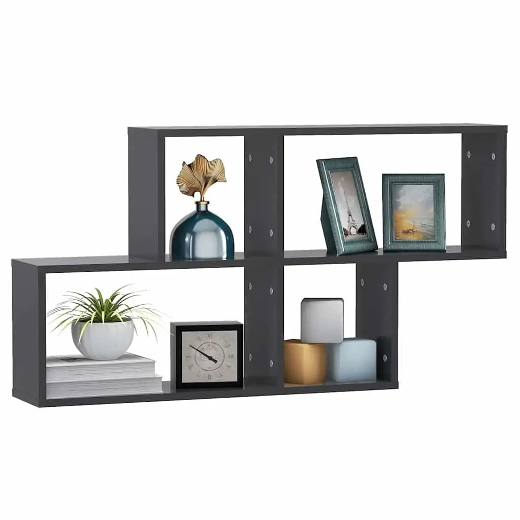 Wall Shelf Grey Floating Display Cube Storage Shelving Unit Engineered Wood 100 x 18 x 53 cm