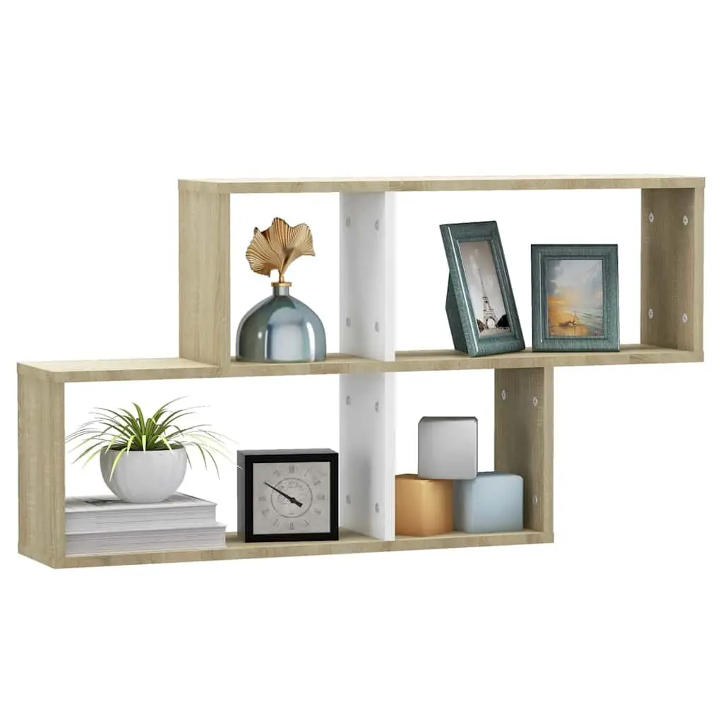 Wall Shelf White Sonoma Oak Engineered Wood Cube Display Storage