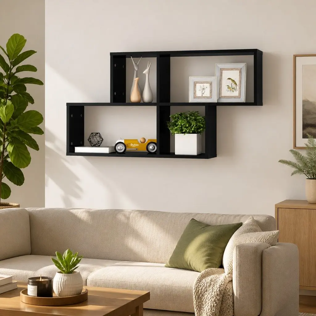 Wall Shelf High Gloss Black Floating Storage Unit 100 x 18 x 53 cm Engineered Wood