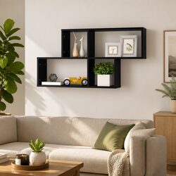 Black High Gloss Floating Wall Shelf for Home Display