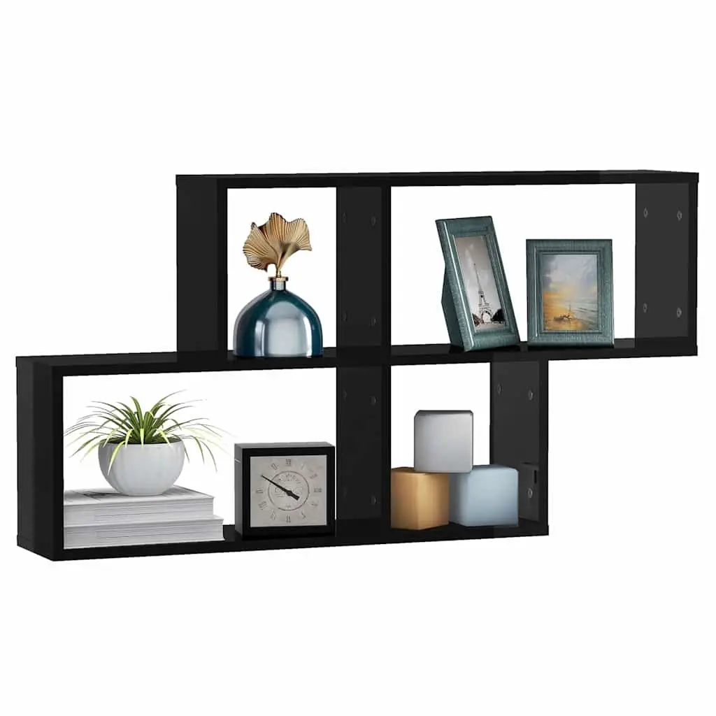 Wall Shelf High Gloss Black Floating Storage Unit 100 x 18 x 53 cm Engineered Wood