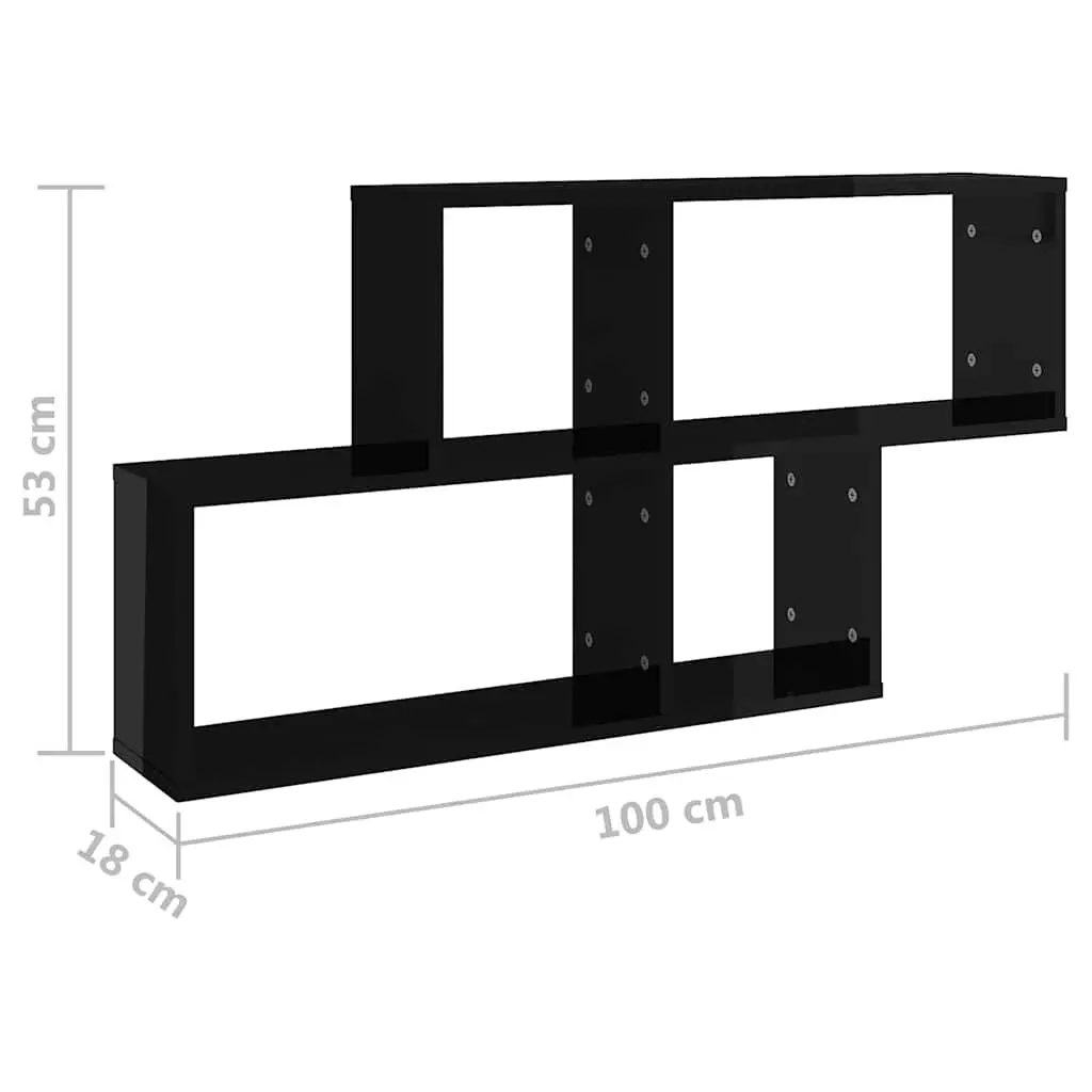 Wall Shelf High Gloss Black Floating Storage Unit 100 x 18 x 53 cm Engineered Wood
