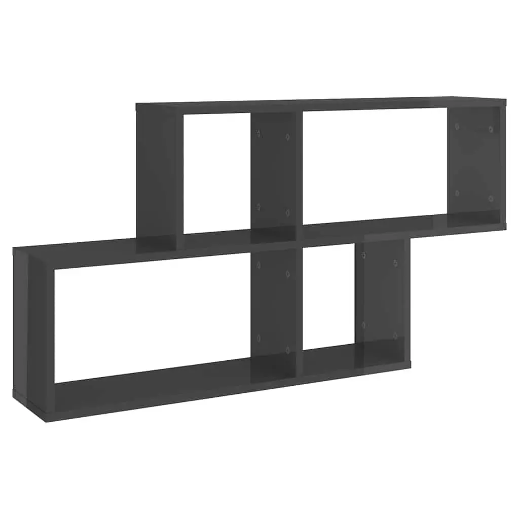 Wall Shelf Grey High Gloss Cube Storage Display Unit 100x18x53cm Engineered Wood