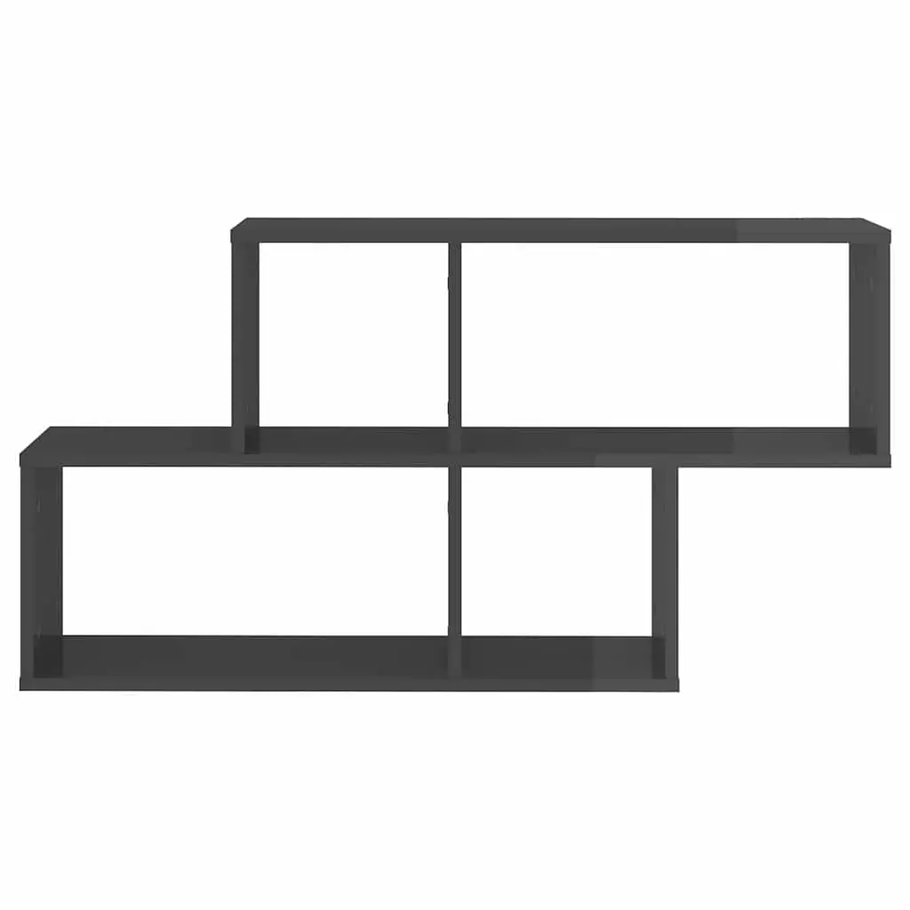 Wall Shelf Grey High Gloss Cube Storage Display Unit 100x18x53cm Engineered Wood