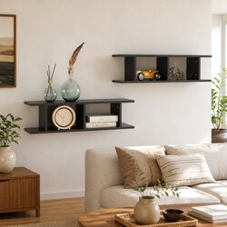 Grey Floating Cube Shelf Set for Living Room Decor