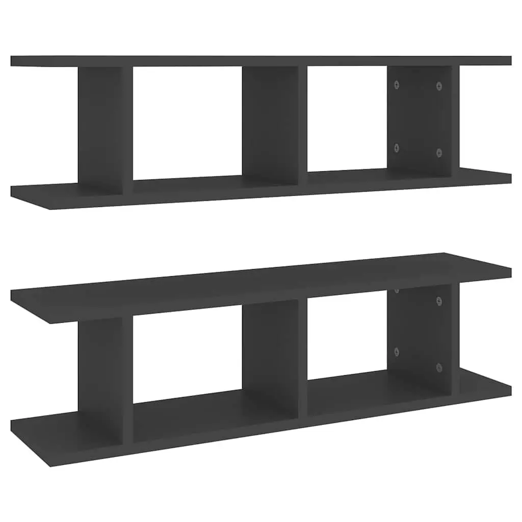 Wall Shelves Grey Floating Cube Shelf 2 Piece Engineered Wood Storage Home Decor Living Room