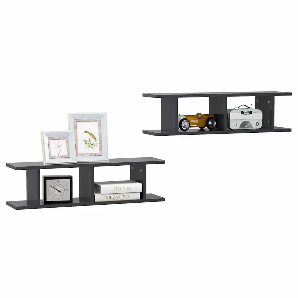 Wall Shelves Grey Floating Cube Shelf 2 Piece Engineered Wood Storage Home Decor Living Room